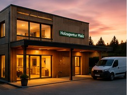Firmengebäude der Holzagentur Pfalz am Abend